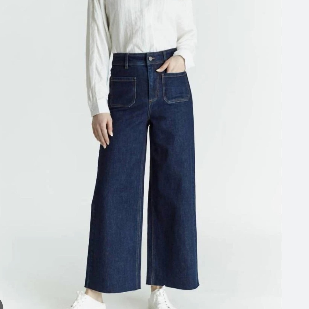 Oat New York Dark Blue 2-Pocket Wide Leg Jeans Size 12